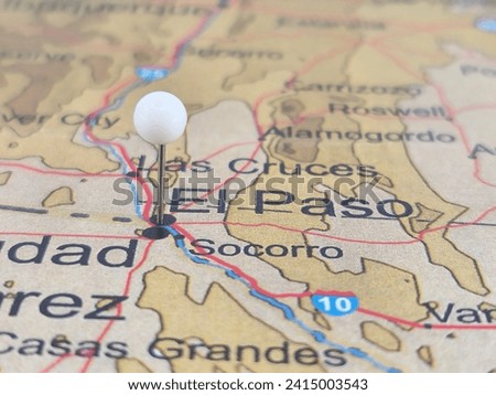 El Paso, Texas marked by a white map tack. The City of El Paso is located in West Texas at the border with Mexico.