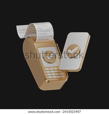 Phone, payment POS terminal, NFC. succesful payment. Cashless society concept on black background. Digital transfer of money. 3d render illustration. Clipping path included.