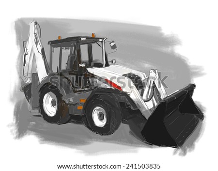 Tractor hand drawn colorful illustration