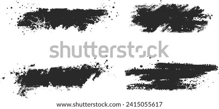 Grunge Charcoal Splash Brush, Ink Paint Splash, Set of Brush Stroke Black color. Vector Illustration 