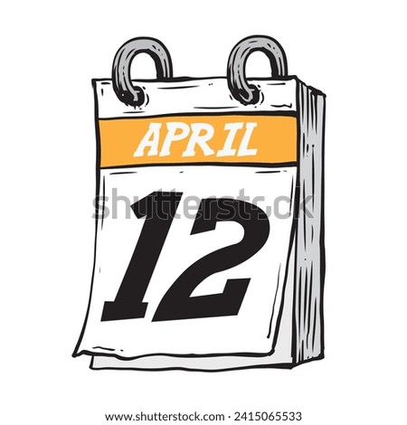 Simple hand drawn daily calendar for February line art vector illustration date 12, April 12th