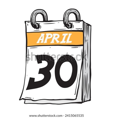 Simple hand drawn daily calendar for February line art vector illustration date 30, April 30th
