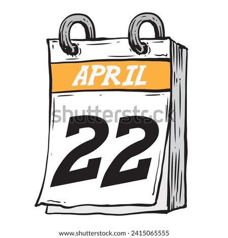 Simple hand drawn daily calendar for February line art vector illustration date 22, April 22nd