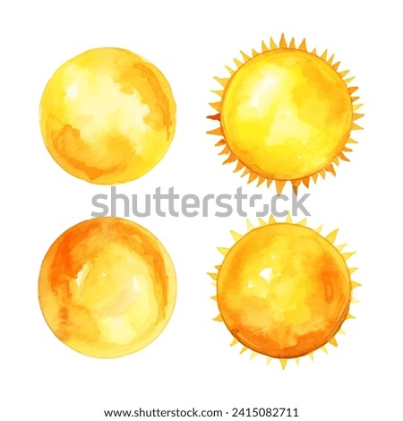 watercolor painting of sun four collection isolated