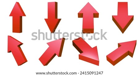 Red 3D arrows. Isometric arrow set isolated on empty background. 3D Illustration