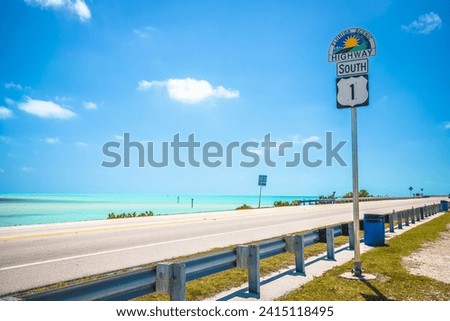 Florida scenic highway 1 on Florida Keys scenic drive,  USA Royalty-Free Stock Photo #2415118495