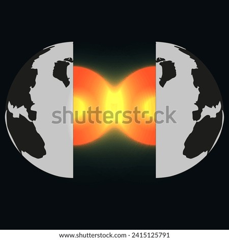Design Earth Core isolated on dark background. Half planet with gradient magma circle. Vector illustration for web site and social media. EPS 10