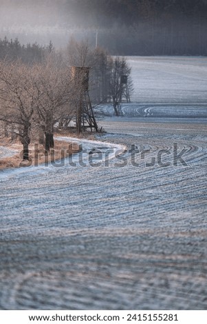 Winter landscape with hunting possession during winter