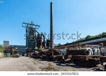 Old industrial plants and a blast furnace, disused Henrichshuette steel works, now an industrial heritage museum, Hattingen, North Rhine-Westphalia, Germany Royalty-Free Stock Photo #2415167811