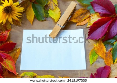 bright gold multicolored autumnal leaves on a wooden tablewith. copy's space