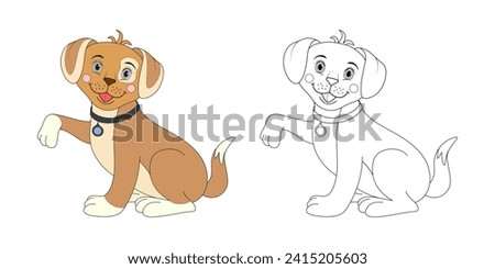 Dog line and color illustration. Cartoon vector illustration for coloring book.
