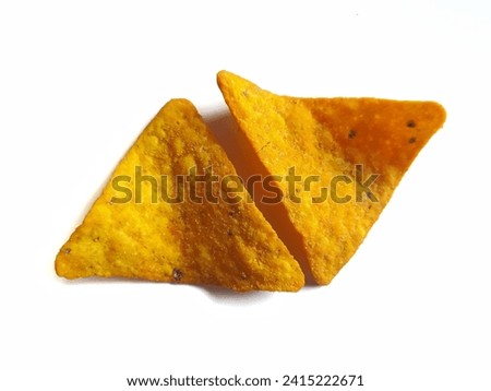 tortilla chips, cheese flavor, isolated on white background.