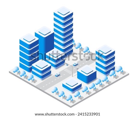 Isometric urban megalopolis top view of the city infrastructure town, street modern, real structure, architecture 3d elements different buildings Royalty-Free Stock Photo #2415233901