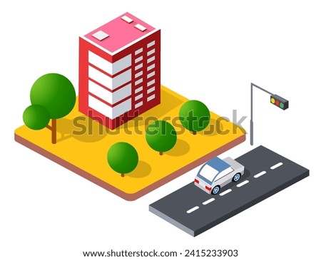 Isometric urban megalopolis top view of the city infrastructure town, street modern, real structure, architecture 3d elements different buildings Royalty-Free Stock Photo #2415233903