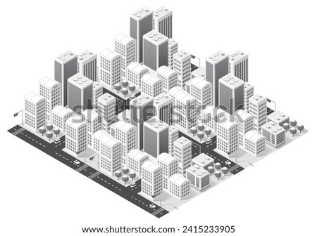 Isometric urban megalopolis top view of the city infrastructure town, street modern, real structure, architecture 3d elements different buildings Royalty-Free Stock Photo #2415233905