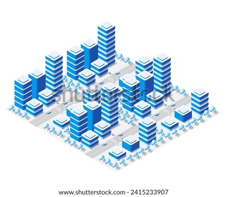 Isometric urban megalopolis top view of the city infrastructure town, street modern, real structure, architecture 3d elements different buildings Royalty-Free Stock Photo #2415233907