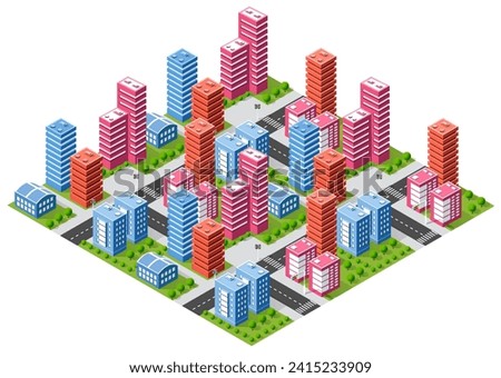 Isometric urban megalopolis top view of the city infrastructure town, street modern, real structure, architecture 3d elements different buildings Royalty-Free Stock Photo #2415233909