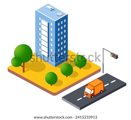 Isometric urban megalopolis top view of the city infrastructure town, street modern, real structure, architecture 3d elements different buildings Royalty-Free Stock Photo #2415233913