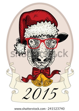 Hand-drawn vintage sheep - symbol of 2015 year