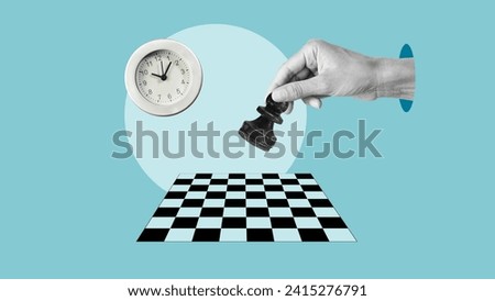 Chess game player makes a move with the black pawn first step forward. Chessman playing chess and makes the first move a pawn, and showing the hand Royalty-Free Stock Photo #2415276791