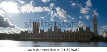 Big Ben Clock tower from across the Thames river. UK, London