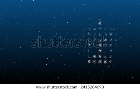 On the right is the mystical tree in bottle symbol filled with white dots. Background pattern from dots and circles of different shades. Vector illustration on blue background with stars