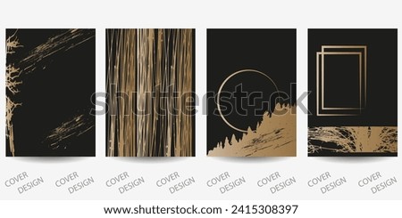 Abstract minimal geometric backgrounds set.Black and gold geometric pattern with art grunge texture drawn with brushes. For printing on covers, banners, sales, flyers. Modern design. Vector.
​