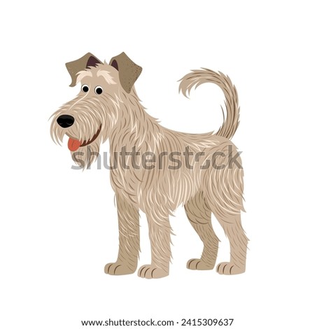 Cartoon funny dog in flat style. isolated Irish Wolfhound on white background. Vector clip art for print, posters, covers, postcards and etc. Cute portrait of purebred puppy.