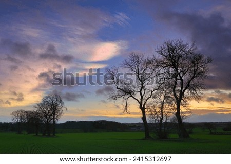 Cloudscape with rare Nacreous clouds at sunset near Ferryhill, County Durham England, UK. Royalty-Free Stock Photo #2415312697