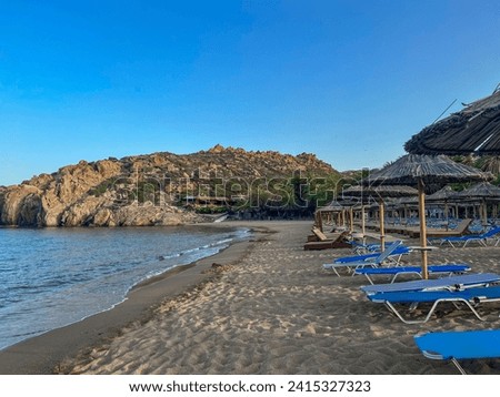 Vai Beach is unique and famous sandy beach surrounded by palm tree forest. Lasithi, Crete, Greece Royalty-Free Stock Photo #2415327323