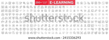 E-Learning big icons set. Online education icon set. Thin line icons set. Distance learning. Containing video tuition, e-learning, online course, audio course, educational website.