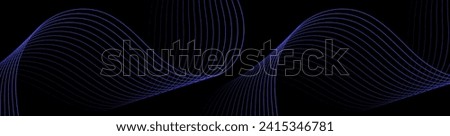 Abstract background with waves for banner. Web banner size. Vector background with lines. Element for design isolated on black. Black and blue. Ocean, water, dark