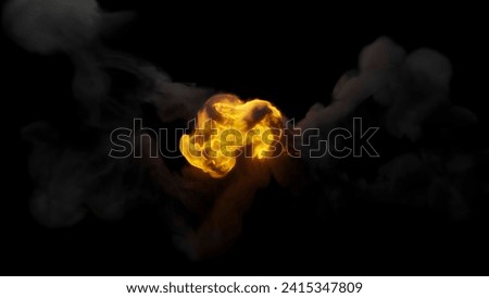 Close-up of a fiery fireball with wispy smoke trails against a black background. Perfect for sci-fi, space, or mystery themes. 