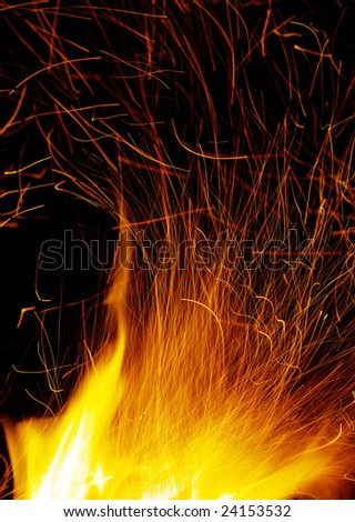 Burning flames of a fire in close-up