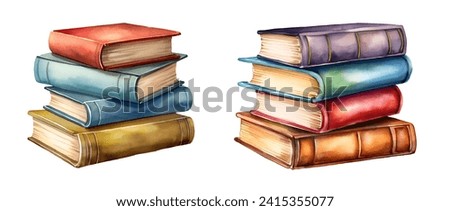 Watercolor stack of books, school. Illustration clipart isolated on white background.