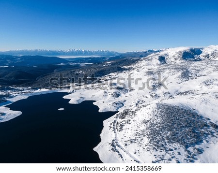 Amazing Aerial winter view of Belmeken Dam at Rila mountain, Bulgaria