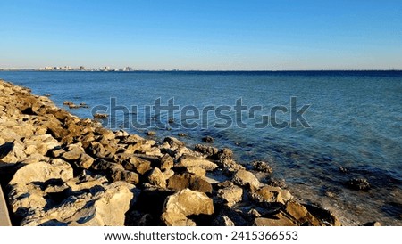 tampa bay with distant skyline and blue sky