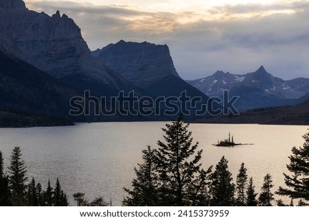 One of the most popular and scenic viewpoints in Glacier National Park, the view of Goose Island in St Mary Lake near the East entrance to the park
