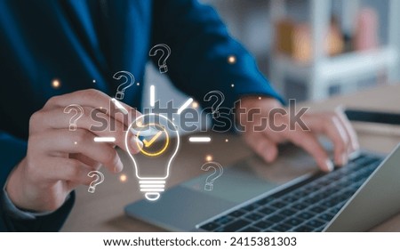 Business solution idea concept. Businessman  creative light bulbs with marketing network, planning strategy, analysis solution and development, modern business technology, Innovative of new idea. Royalty-Free Stock Photo #2415381303
