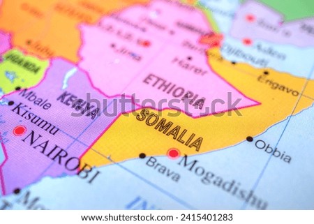Map of Somalia and Ethiopia, Africa , world tourism, travel destination