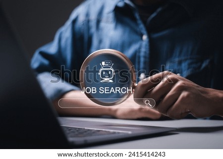 HR or Hiring Human Resources. Person use AI search technology to searching for online job search on modern websites to let workers search for job opportunities, recruiting.