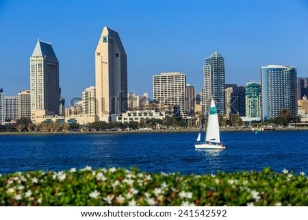Skyline of San Diego, California from Coronado Bay, USA
