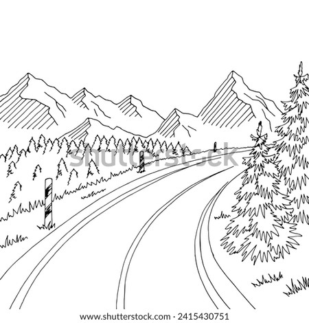 Mountain road graphic black white landscape sketch illustration vector 