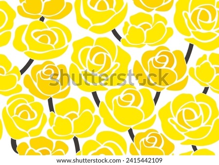Seamless Yellow Rose Pattern Vector Illustration Isolated On A White Background. Horizontally And Vertically Repeatable. 