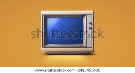 Old computer monitor with blue screen, vintage technology concept Royalty-Free Stock Photo #2415455405