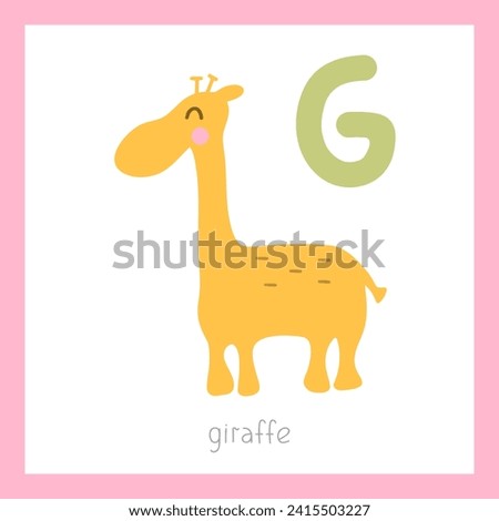 Cute giraffe. Letter G. English alphabet for kids. Educational vector illustration on white background.