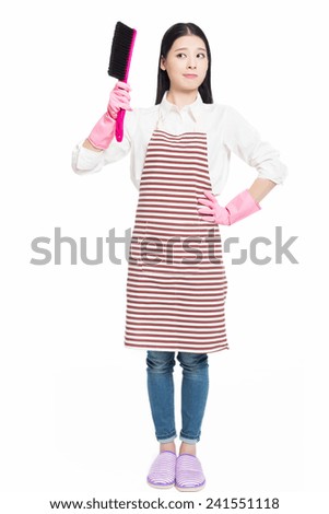 picture of beautiful woman with cleaning sweep, white background