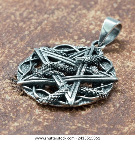 Silver Pentagram and snake pendant. 925 silver. Occult accessory, dark magic. Satan, Baphomet, Devil, 666, Lilith. Accessory for rockers, metalheads, punks, goths.