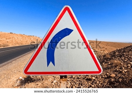 Turn Right Sign, Triangle Direction Sign, Right Turn Traffic Road Sign Royalty-Free Stock Photo #2415526765