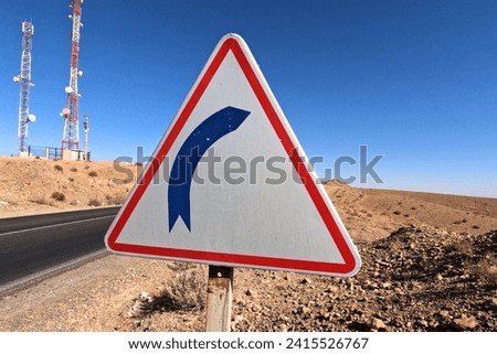 Turn Right Sign, Triangle Direction Sign, Right Turn Traffic Road Sign Royalty-Free Stock Photo #2415526767